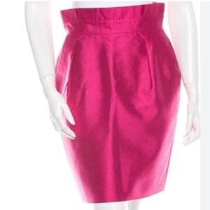 KATE SPADE WOMENS SILK BLEND KNEE LENGTH PENCIL SKIRT HOT PINK SZ 2 GOLD DETAILS